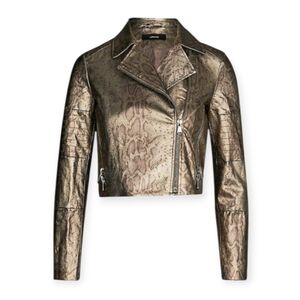 {J Brand} Zhora Metallic Snake Print Vegan Leather Moto Jacket - Size LARGE
